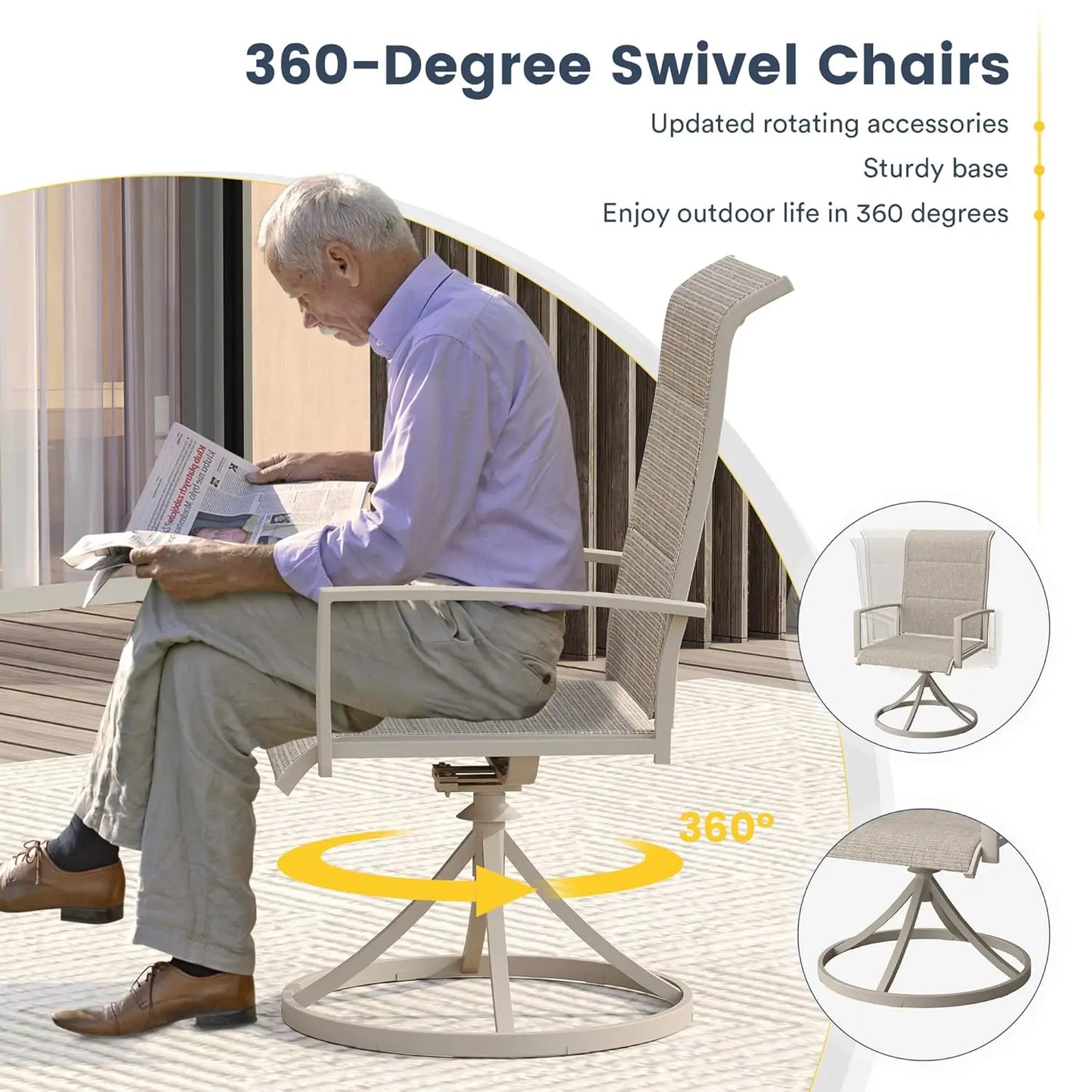 7 Pieces Patio Dining Set for 6-Outdoor Furniture Includes 53" Round Outdoor Table and Swivel Padded Chairs,, Customized
