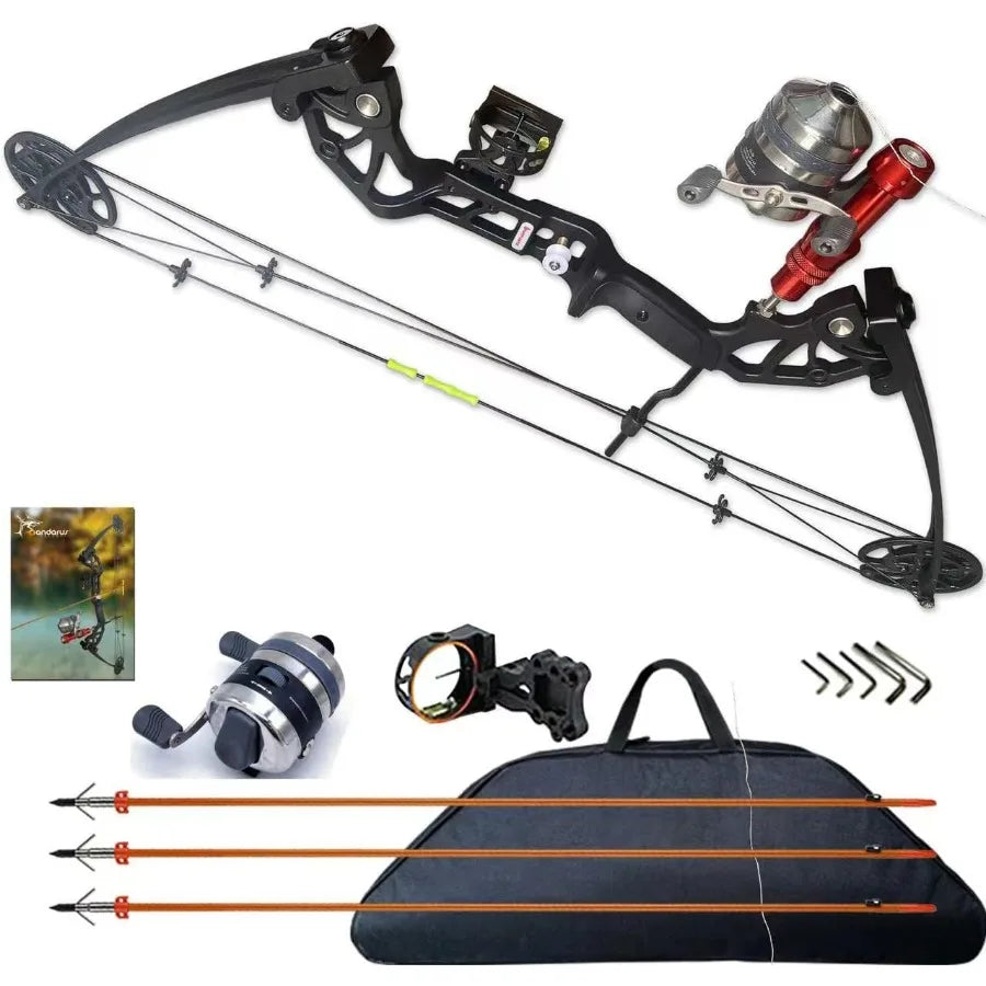 Bowfishing Bow Kit with Arrow Ready to Shoot Right Handed 15-45 LBS Draw Length 18"-29.5" AdjustableAxle-to-Axle: 34.2" Complet