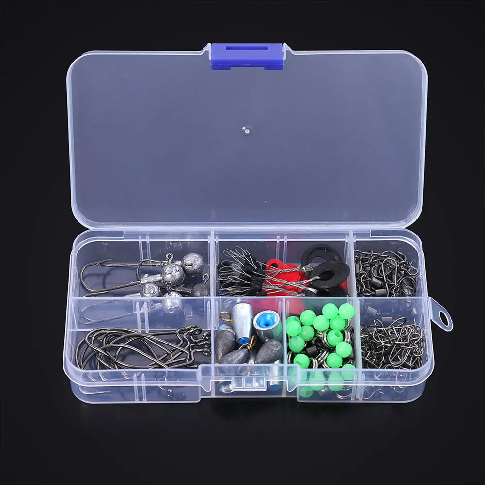 170pcs Fishing Tools Accessories Kit Set with Fishing Box Fish Hooks Swivels Sinkers Fishing Gear Set Gift for Men