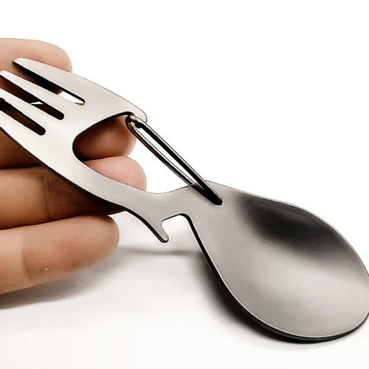 Multi functional pure titanium dual-use fork spoon, light titanium alloy spoon outdoor camping tableware spoon
