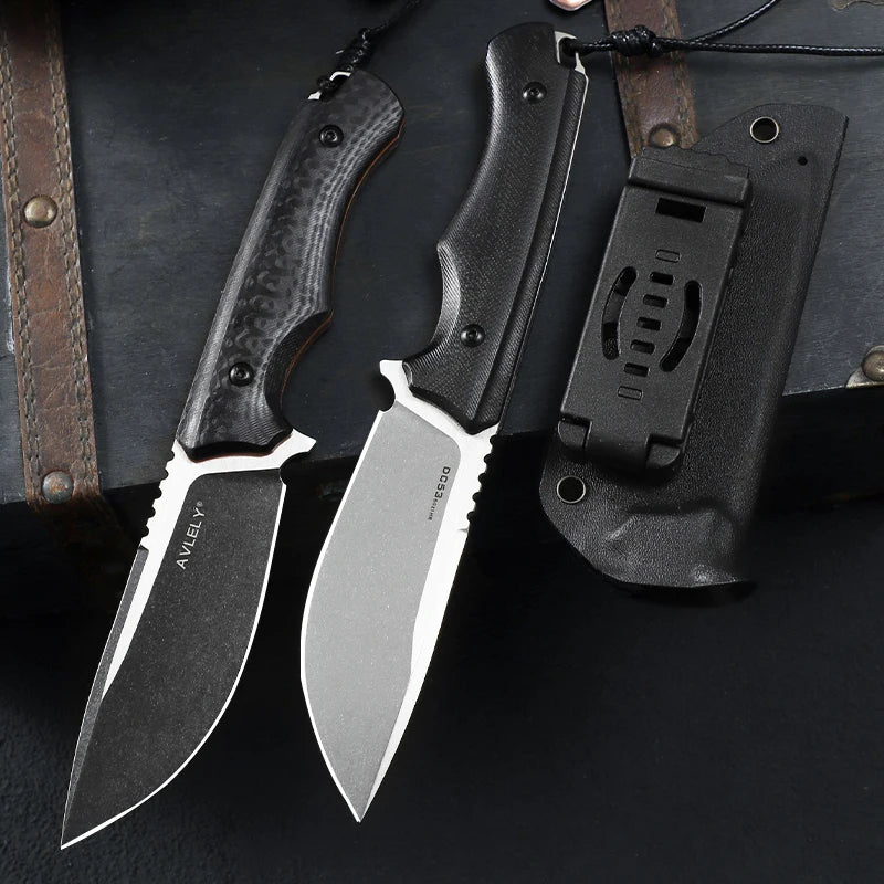 DC53 steel fixed blade straight knife, G10 handle with K sheath, outdoor camping hunting self-defence knife, camping EDC tool