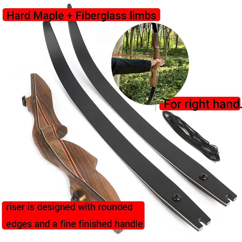 Archery Recurve Split Bow ILF 60 Inch 30-60lbs Right Hand Detachable Wood Riser for Archery Outdoor Hunting Shooting Sports