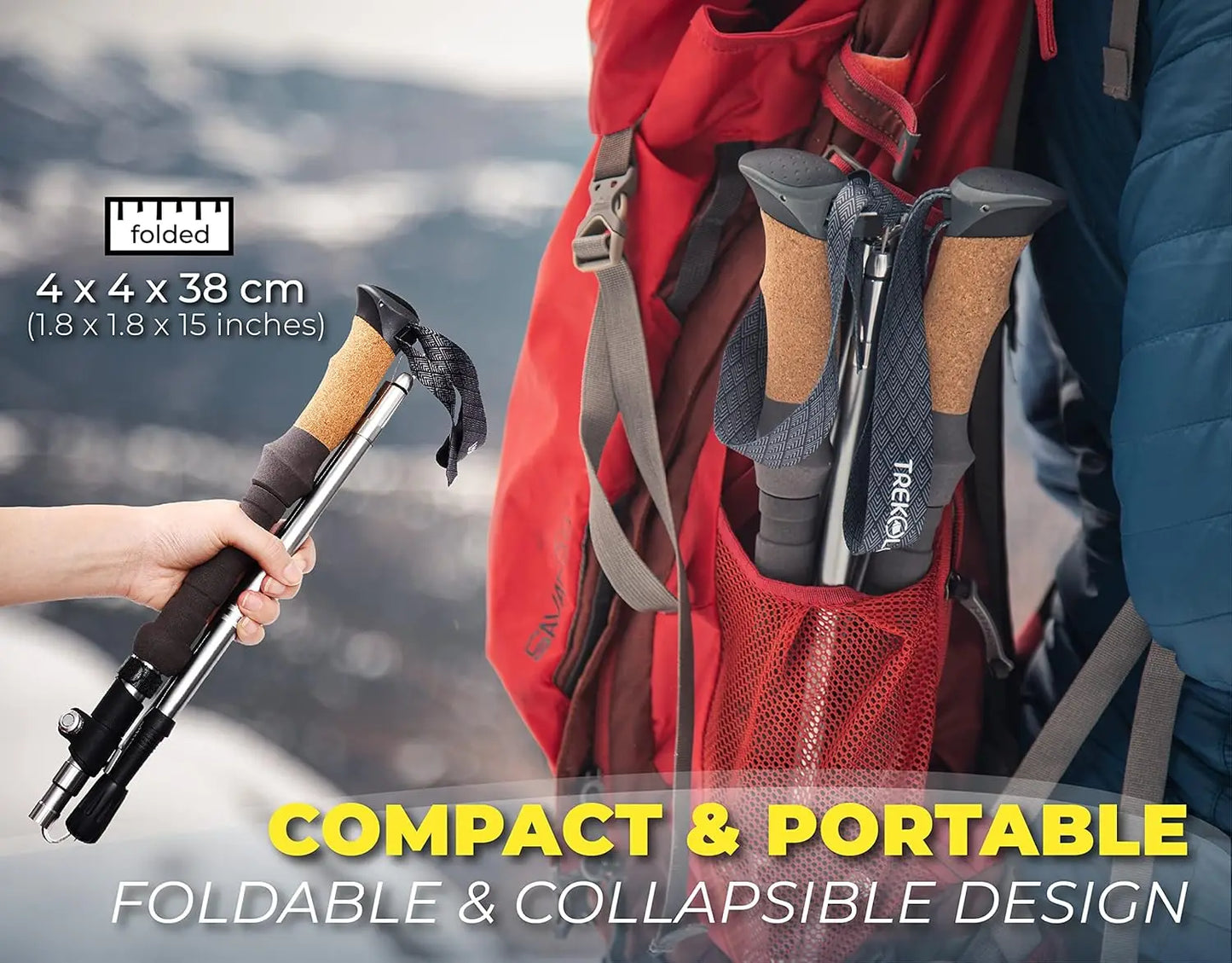 Lightweight Folding Hiking Poles, Adjustable Height, Compact Travel Design, Aircraft-Grade Aluminum Walking Sticks