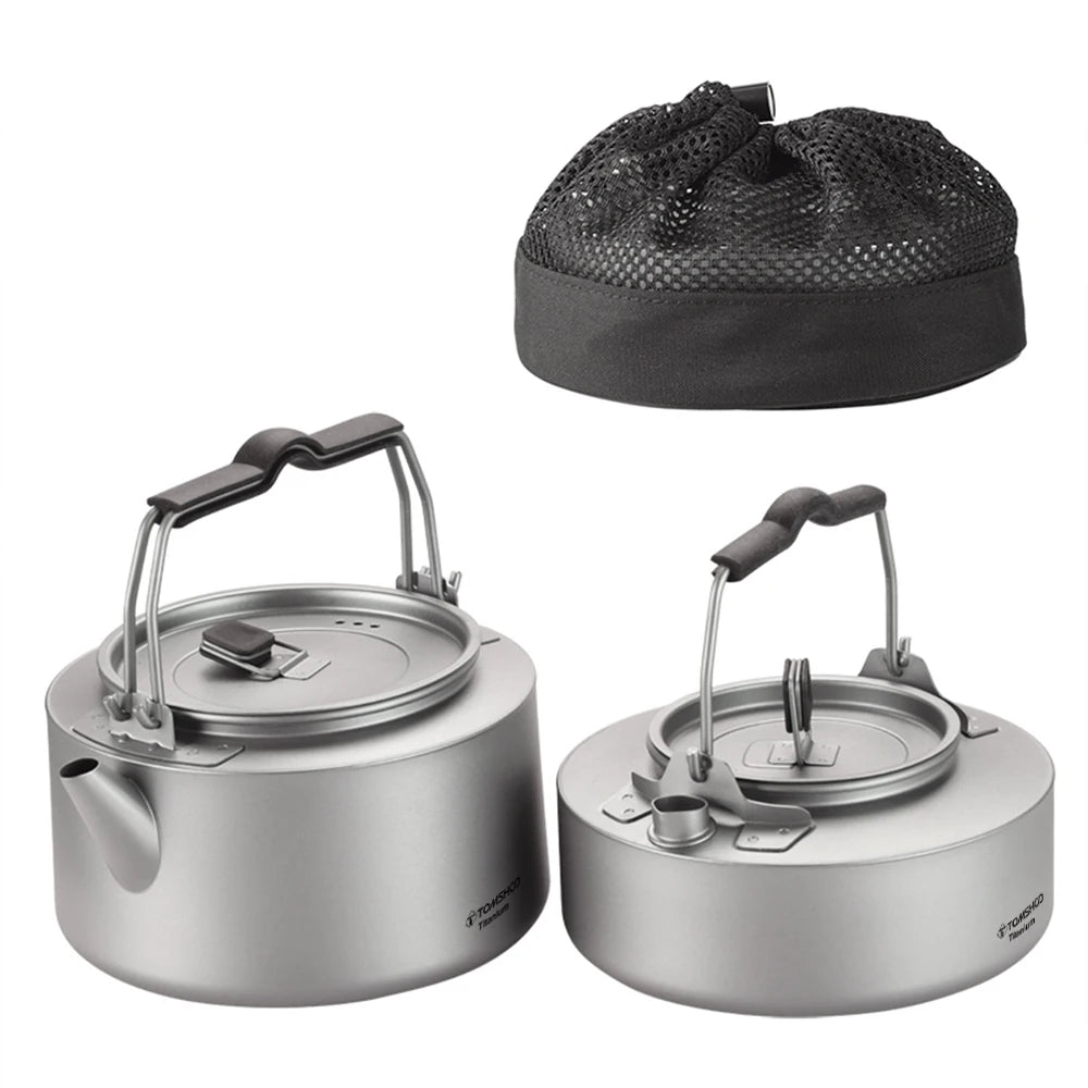 Tomshoo 600/1000ml Coffee Kettle Portable Ultralight Titainum Camping Water Kettle Outdoor Coffee Pot Teapot Home Hiking Picnic