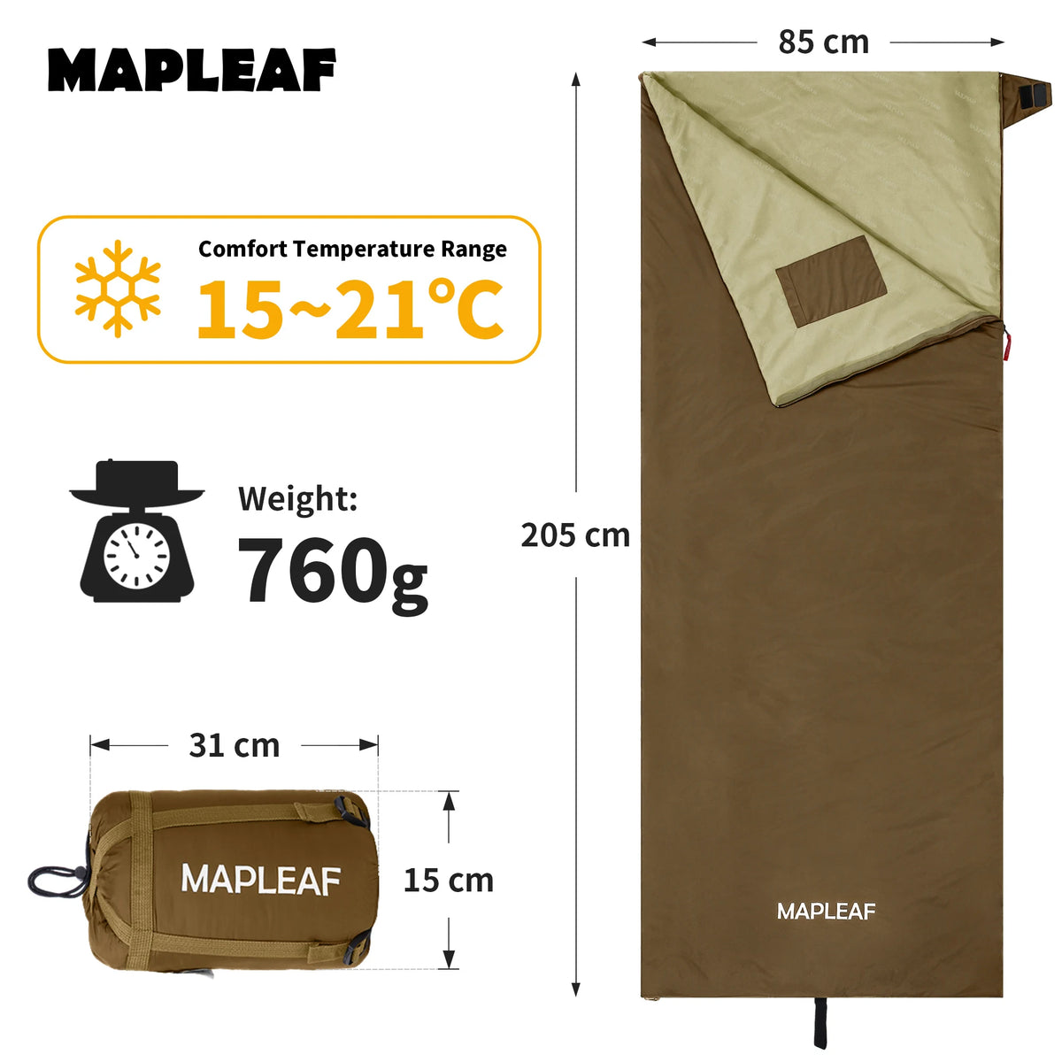 MAPLEAF Portable Sleeping Bag Waterproof Splicable Lightweight Compact Compression Sack Camping Hiking Climbing