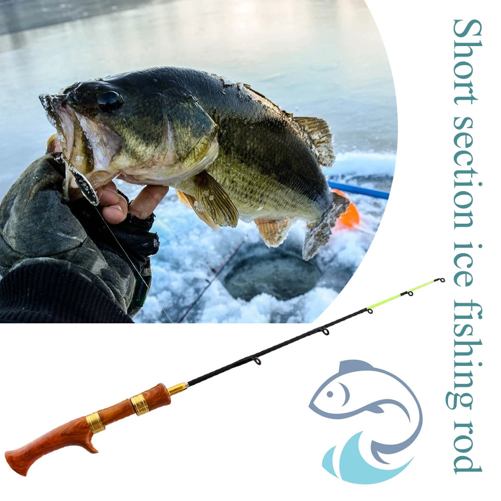 Portable Ice Fishing Rod Tackle Accessories Wooden Handle Winter Fishing Pole for Outdoor Fishing Portable Supplies