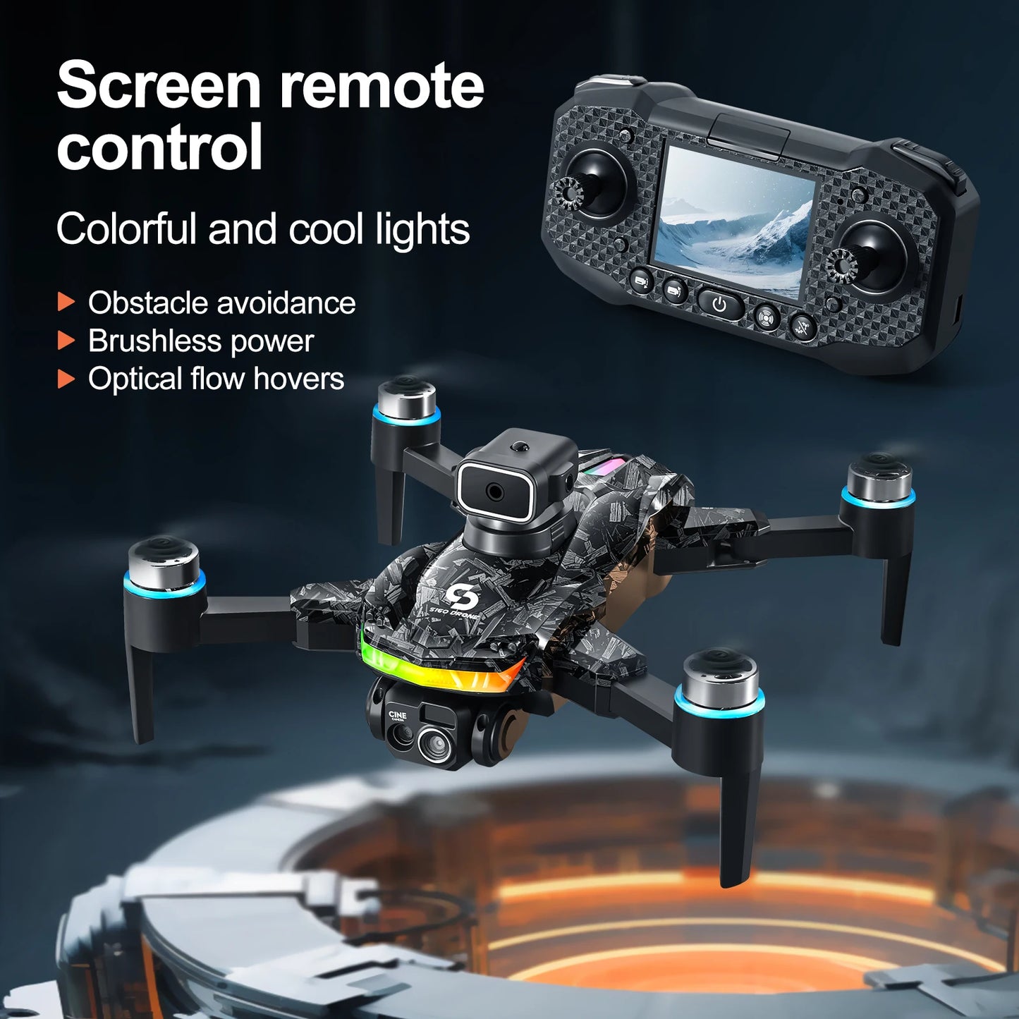 LED Stunt Drone For Night Party All Round Obstacle Avoidance Mini Drone Brushless Motor GPS Foldable One Key Take Off Landing Drone