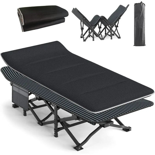 Portable Adult Cot with Cushion Comfort, Tent-Friendly Sliding Bed, Lightweight with Carry Bag, Supports Up to 450 lbs