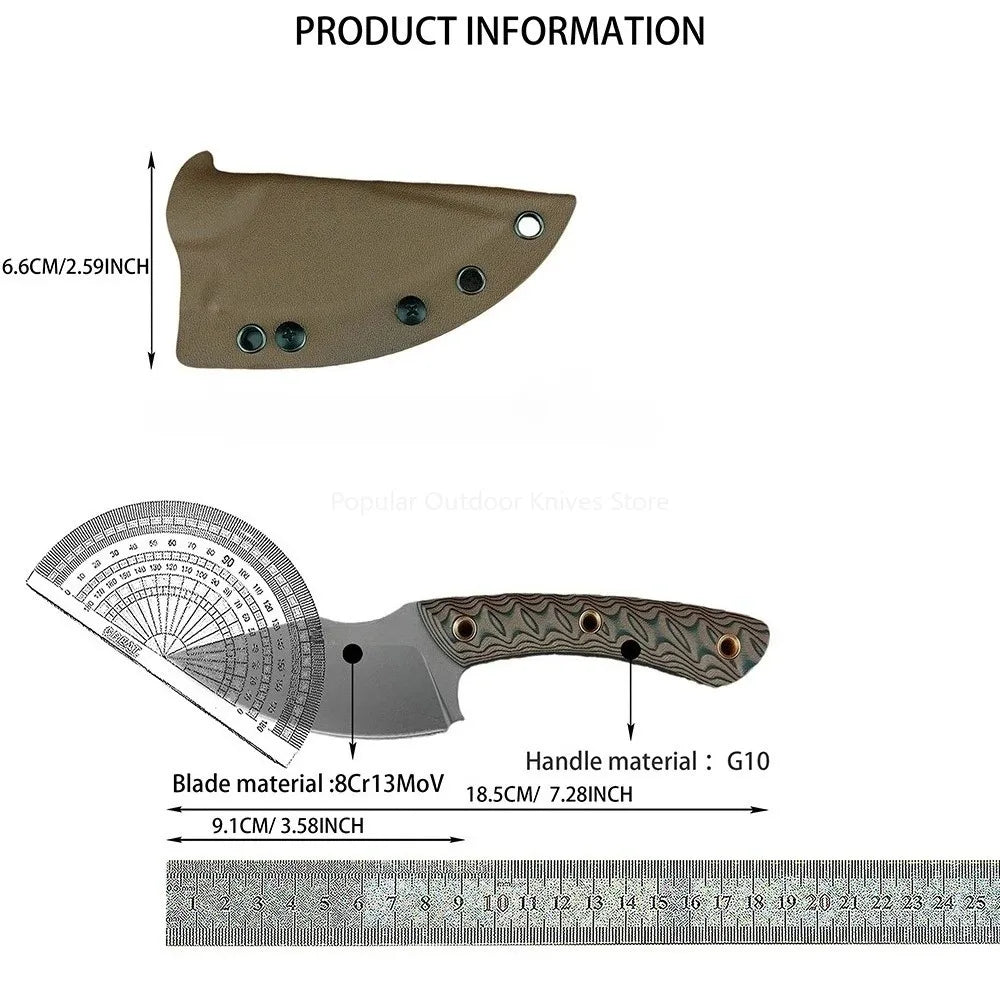 Tactical Nomad Fixed Blade Knife, Brown G-10, Wilderness Survival Hunting Outdoor Essentials Tool, Durable Sheath, Camping Knife