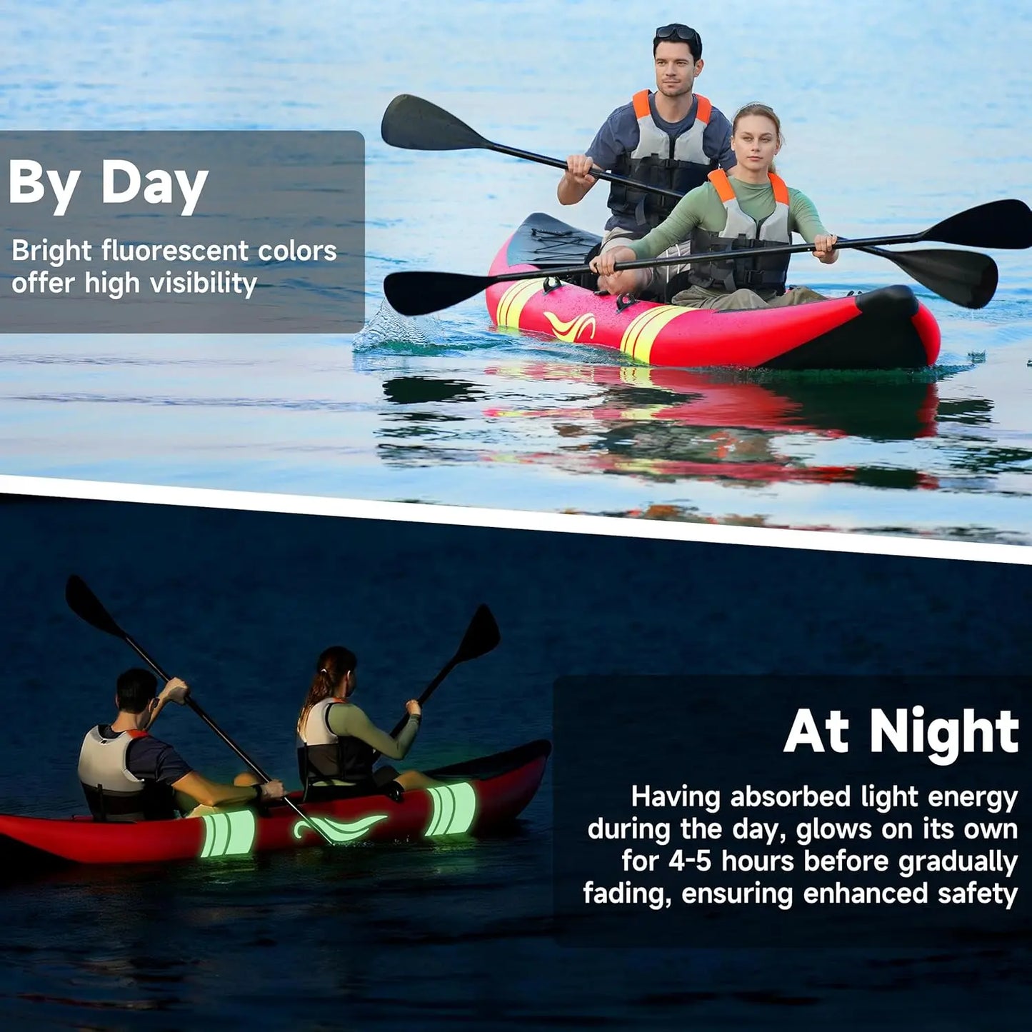 Inflatable Kayak 2 Person, Fishing Kayaks for Adults, 12.5FT 507 LBS Capacity, Portable Kayak with Luminous Strips,, Custom