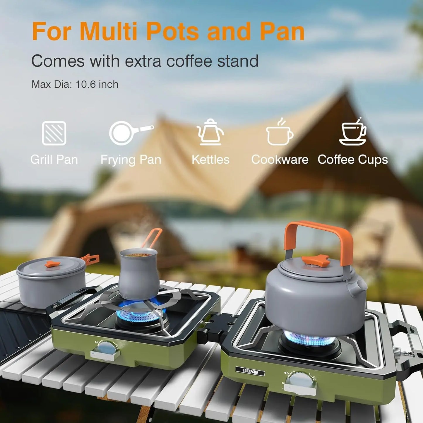 2 Burner Camping Stove with Windshield, 20000 Propane Camp Stove, Portable Folding Gas Stove, Camping