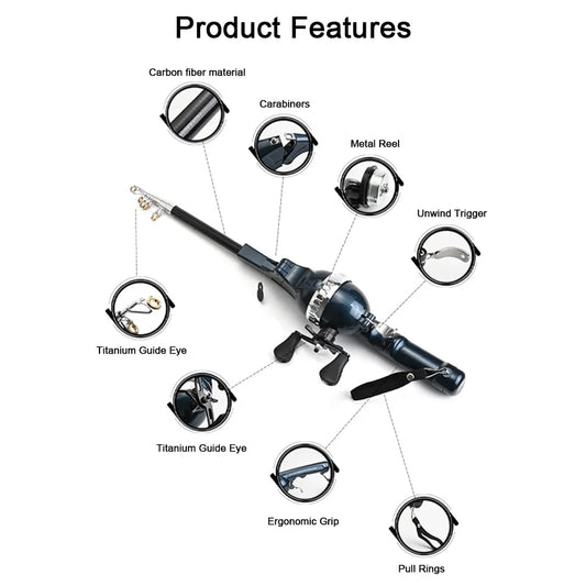 Portable Folding Fishing Rod Telescopic Fishing Pole with Reel Line Spinning Rod Carbon Fiber for Outdoor Fishing Gifts for Men