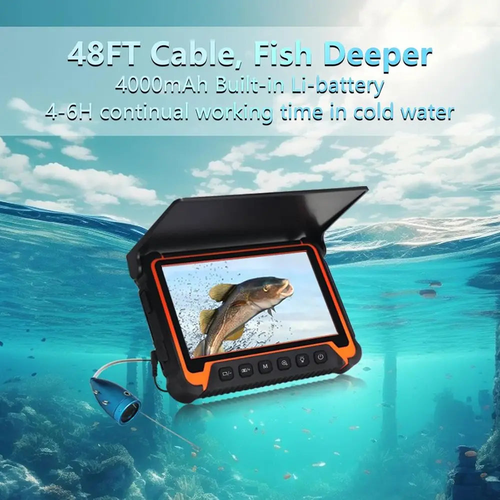 7 IPS Display Fish Finder, 1000TVL Underwater Camera with 12 IR Lights, 6H Battery, USB-C Charge, 48FT Cable for Fishing