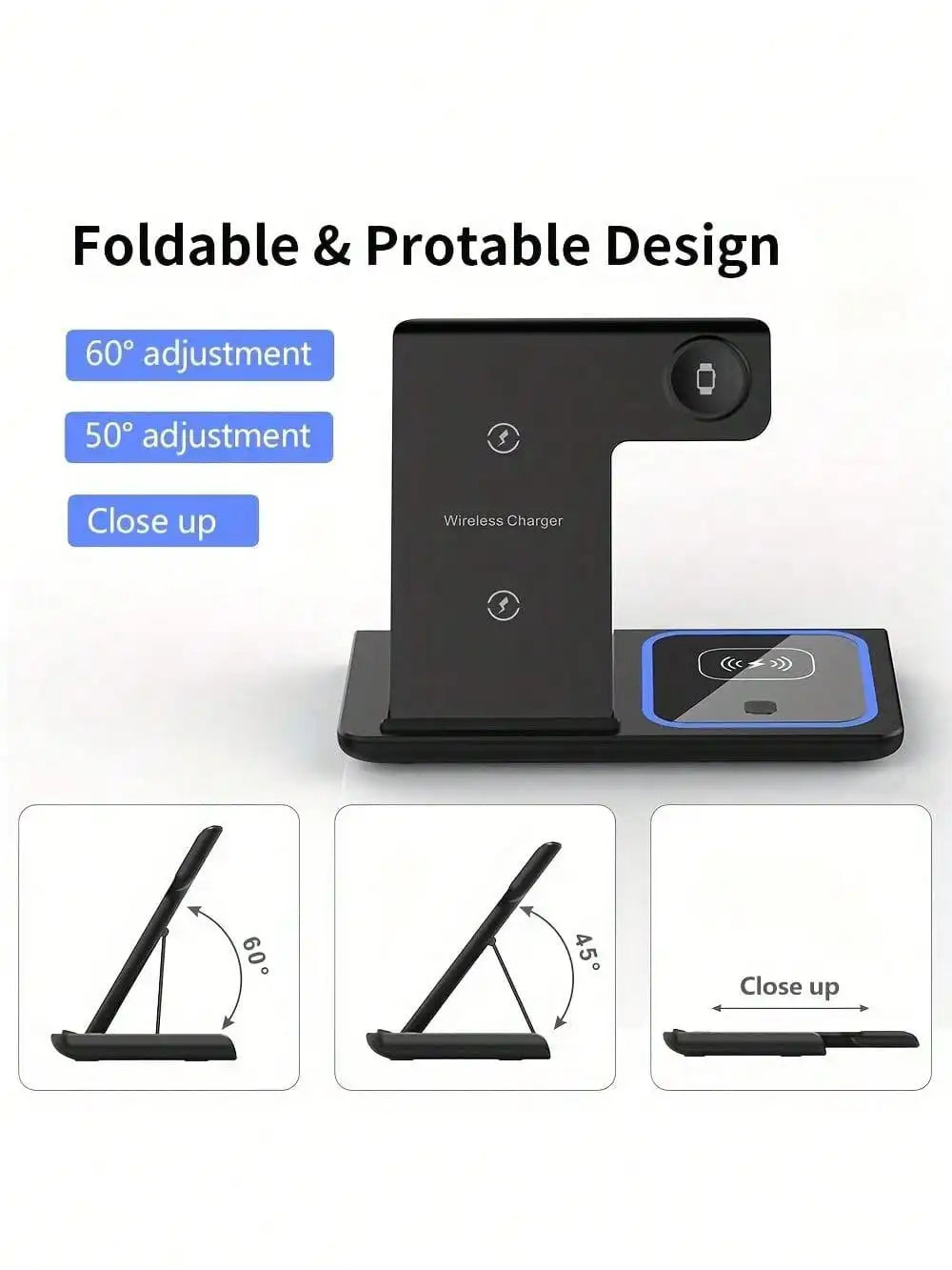 Wireless Charger 3-In-1 Charging Station,Wireless Charger Mobile Phone Holder, LED 3 in 1 Wireless Charger Station For iPhone 17 16 15 14 13 12 Pro Max Apple Watch 10/9/8/7/6/5 AirPods 3/2 Fast Charging Dock
