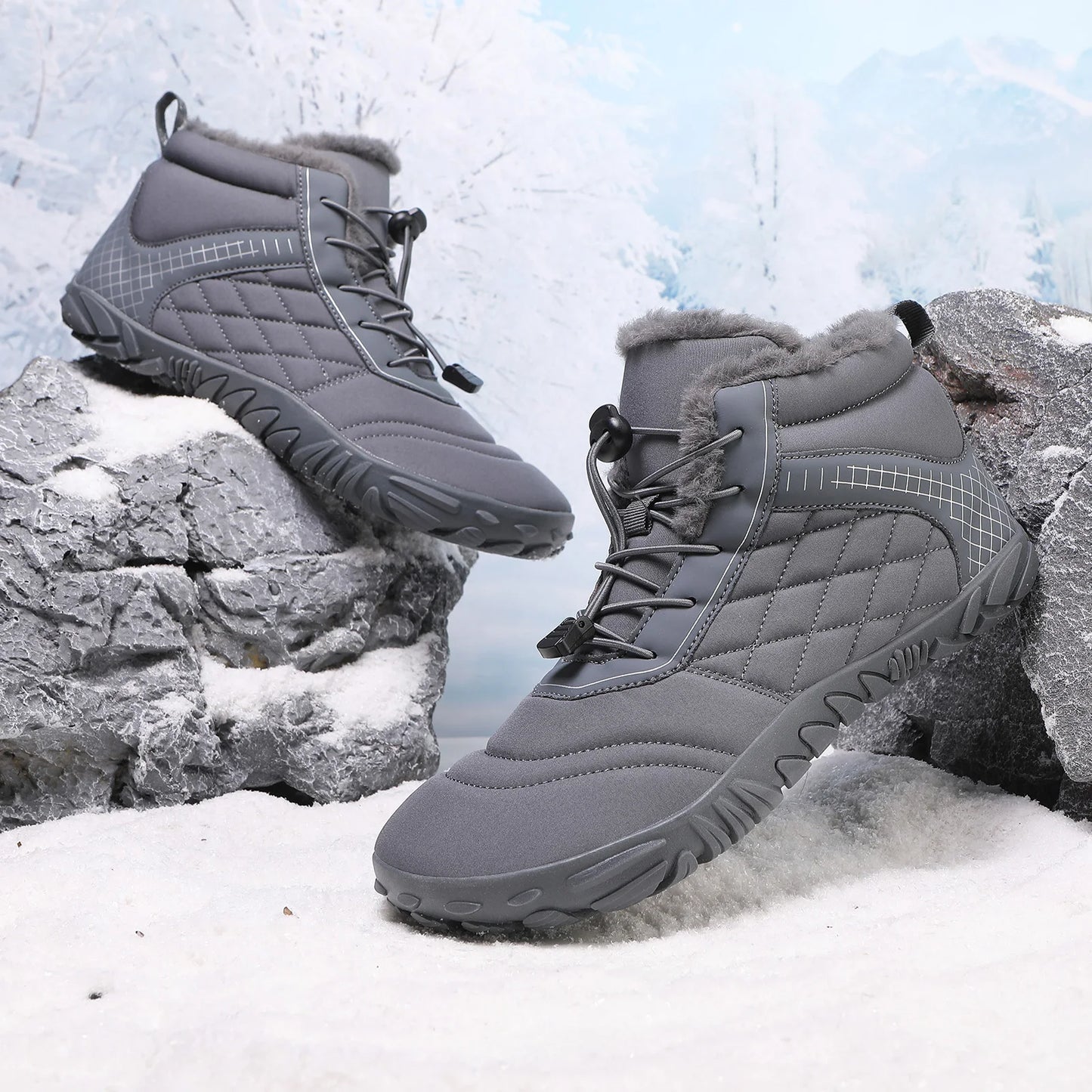 Plus Size Barefoot Hiking Boot Thermal Ankle Bootie Anti-slip Casual Sneakers Thickened for Men Women