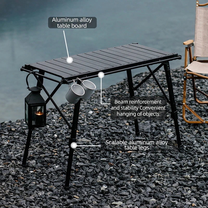 Camping folding chicken roll table aluminum alloy adjustable IGT table with stove, picnic barbecue movable table