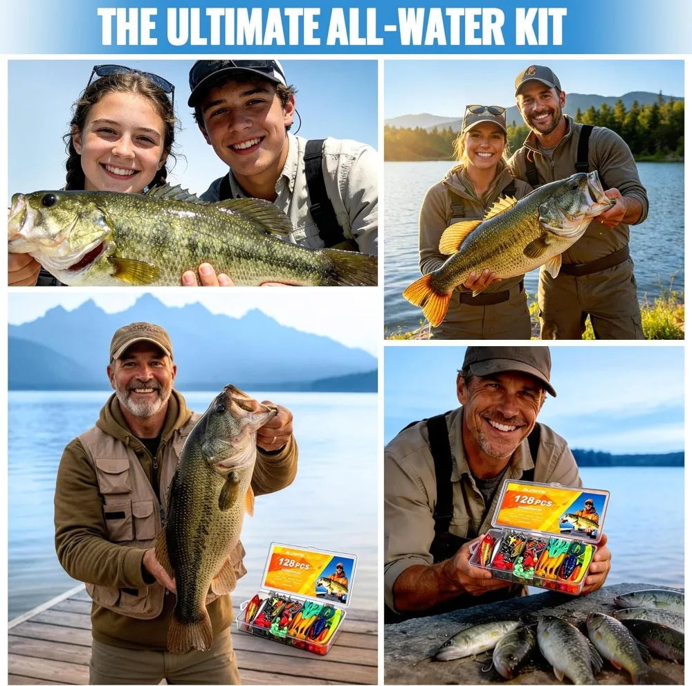 All-in-One Fishing Tackle Box with 128pcs Lures & Accessories Kit for Bass Trout, Ideal Gift for Men Dad Beginners