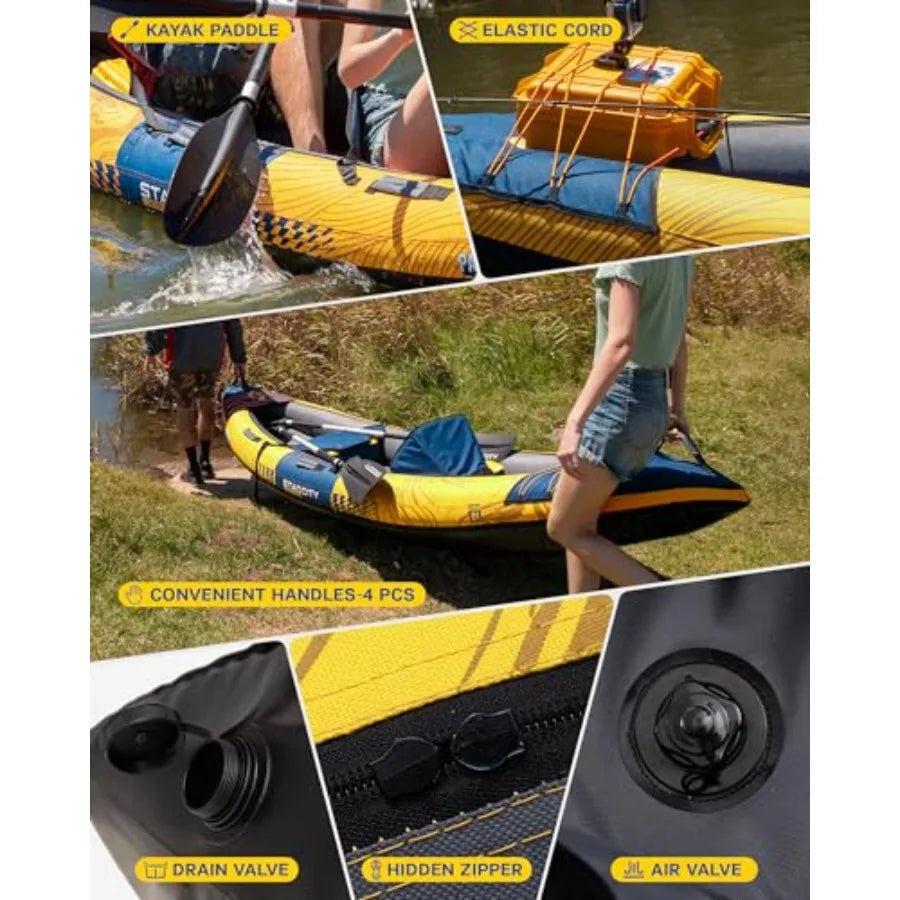 Inflatable Sit-on-Top Tandem Kayak for lake and coastal exploration, PVC material, gray-blue color, ultra-stable 12'2×36×13, 60