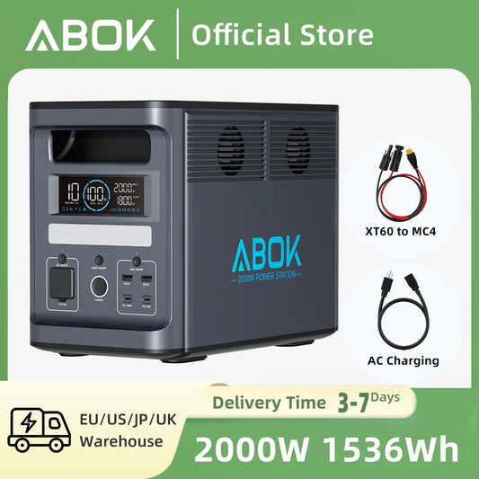 [US PLUG]ABOK Ark2000 Portable Power Station 2000W 1536Wh Solar Generator for Road Trip Off-grid Power Outage UPS Camping Hiking