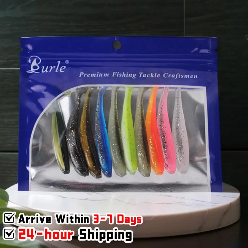 10Pcs 9cm Fishing Lures Plastic T Tail Worm Soft Bait Paddle Tail Swim Baits for Freshwater and Saltwater