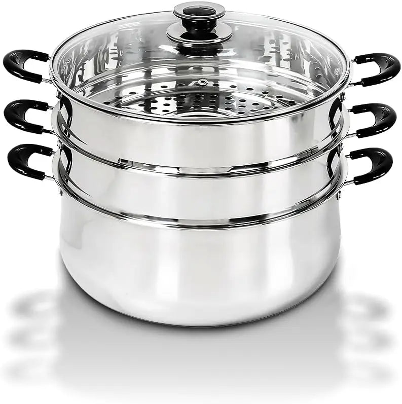 30CM Stainless Steel 3 Tier Steamer Pot Triply Bottom Cookware for Healthy Cooking