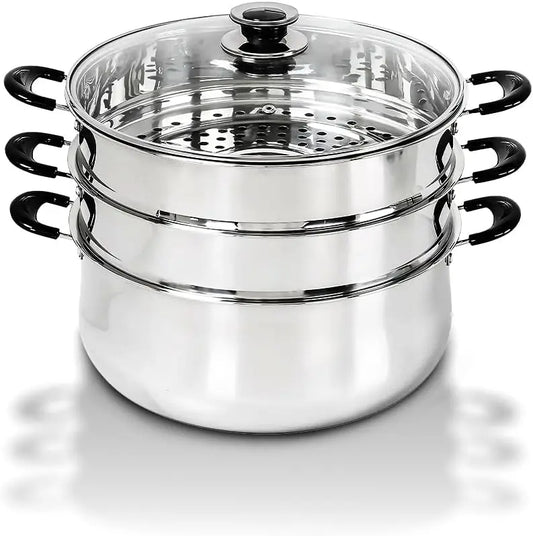30CM Stainless Steel 3 Tier Steamer Pot Triply Bottom Cookware for Healthy Cooking