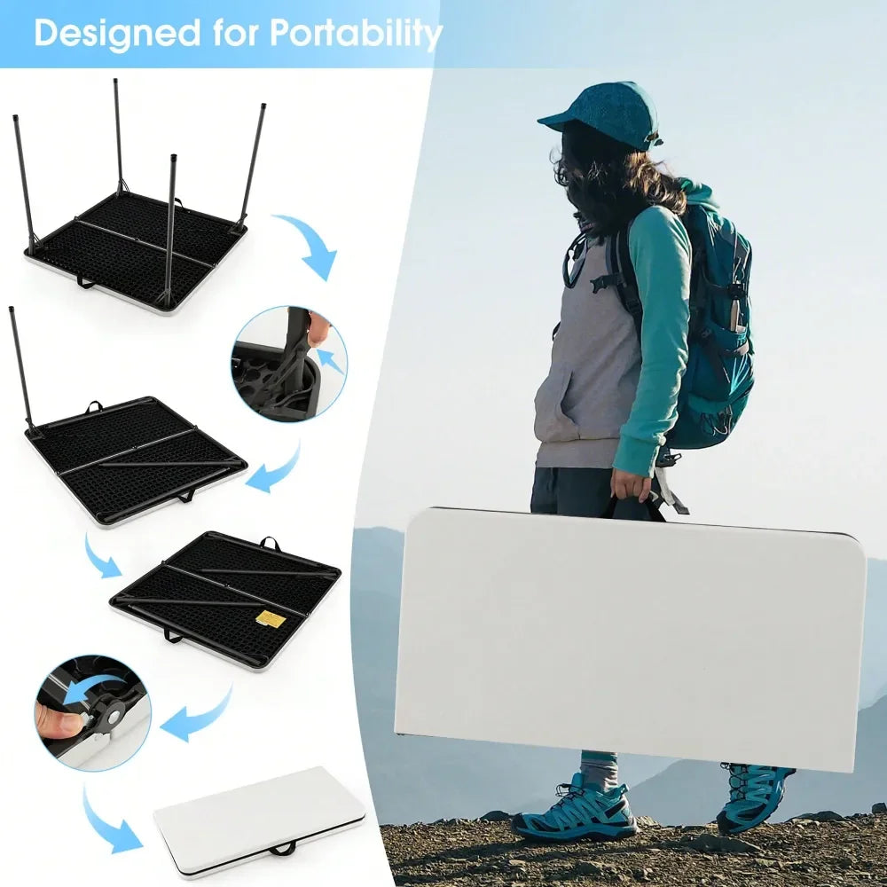 Folding Camping Table Portable HDPE Outdoor Picnic Dining Table W Handle