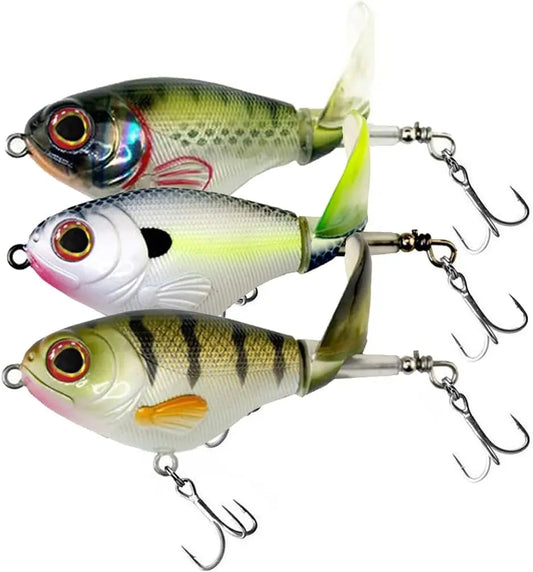 Topwater Fishing Lures 3pcs Kit with Floating Rotating Tail for Bass Trout Pike Perch Saltwater Plopper Bait