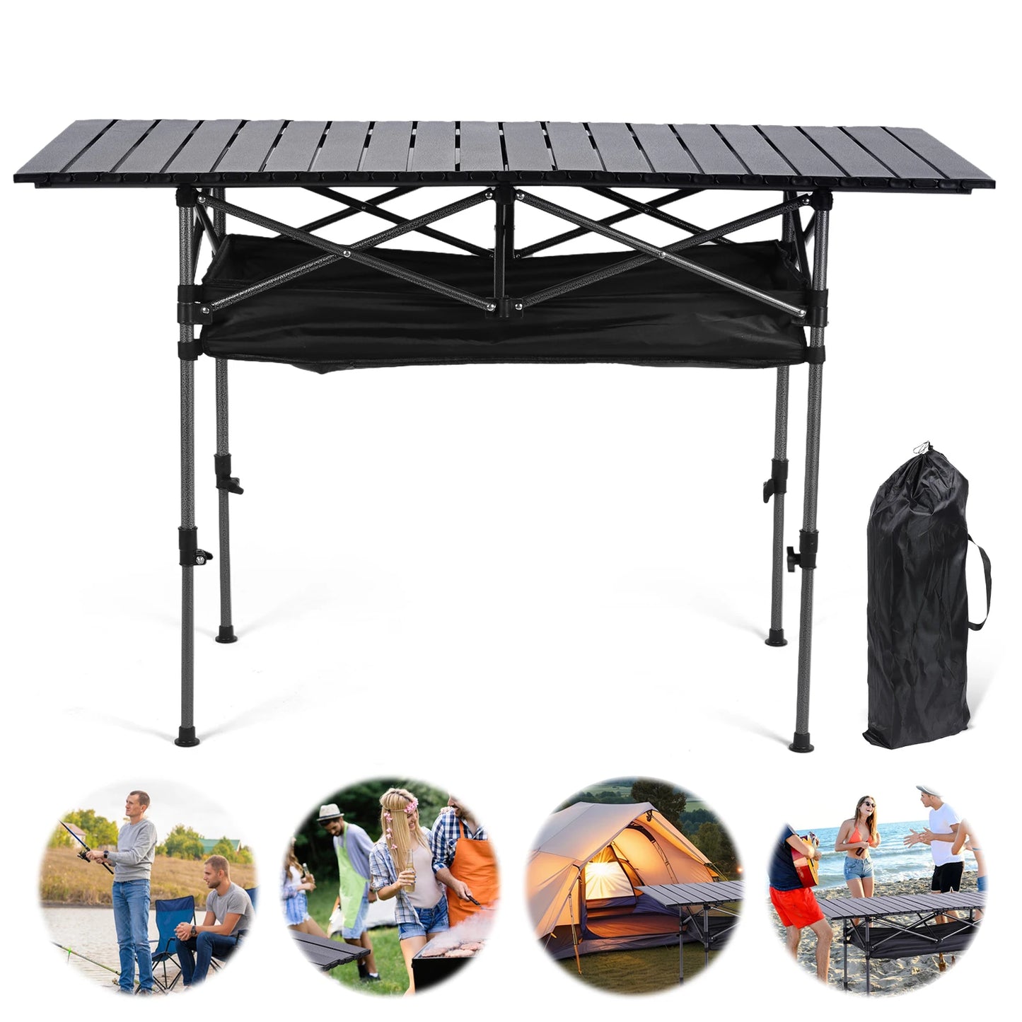 Outdoor Folding Table Lightweight Camping Lifting Table Large Capacity Ultralight Dinner Desk for Picnic Camping Trip Beach BBQ