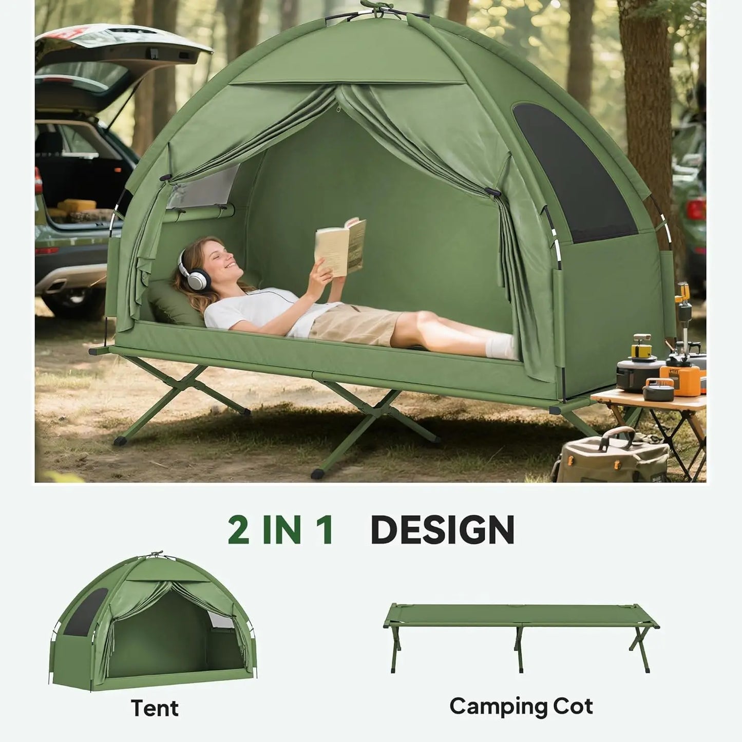 Single Person Folding Camping Cot Tent Combo, Off-Ground Outdoor Bed with Carry Bag for Hiking, Travel