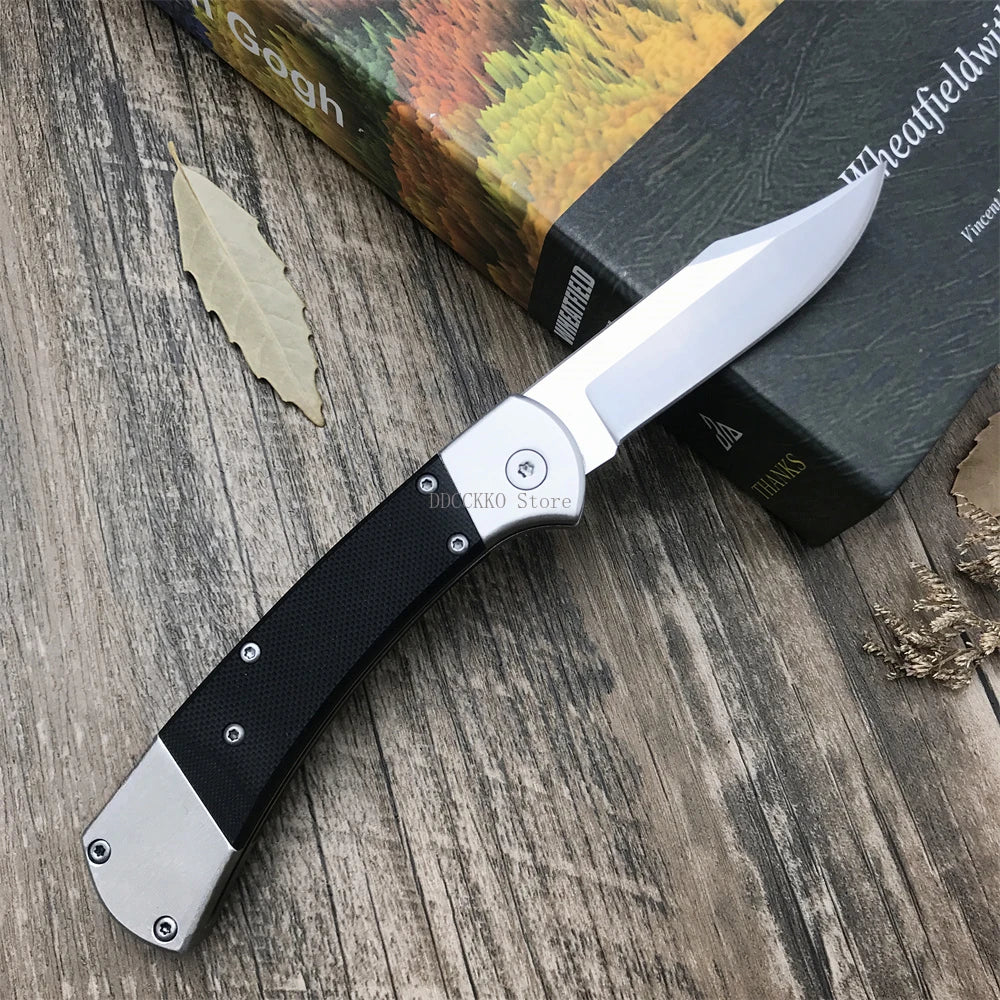 Multi-functional Pocket Knife 2.91-inch D2 Steel Blade Black G10 Handle Portable Outdoor Fruit Folding Knife EDC Camping Hiking Hunting Tactical Tool Gift