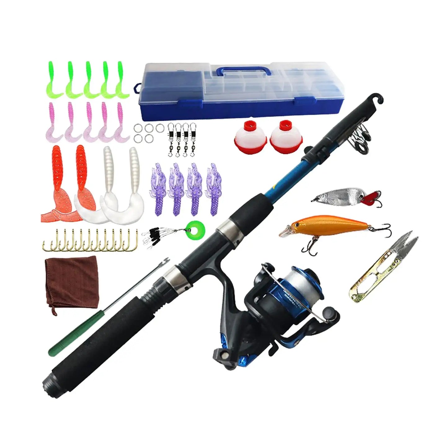 Freshwater Fishing Rod Telescopic Pole and Reel Kit for Kids with Accessories Tackle Box Travel Fishing Equipment Outdoor
