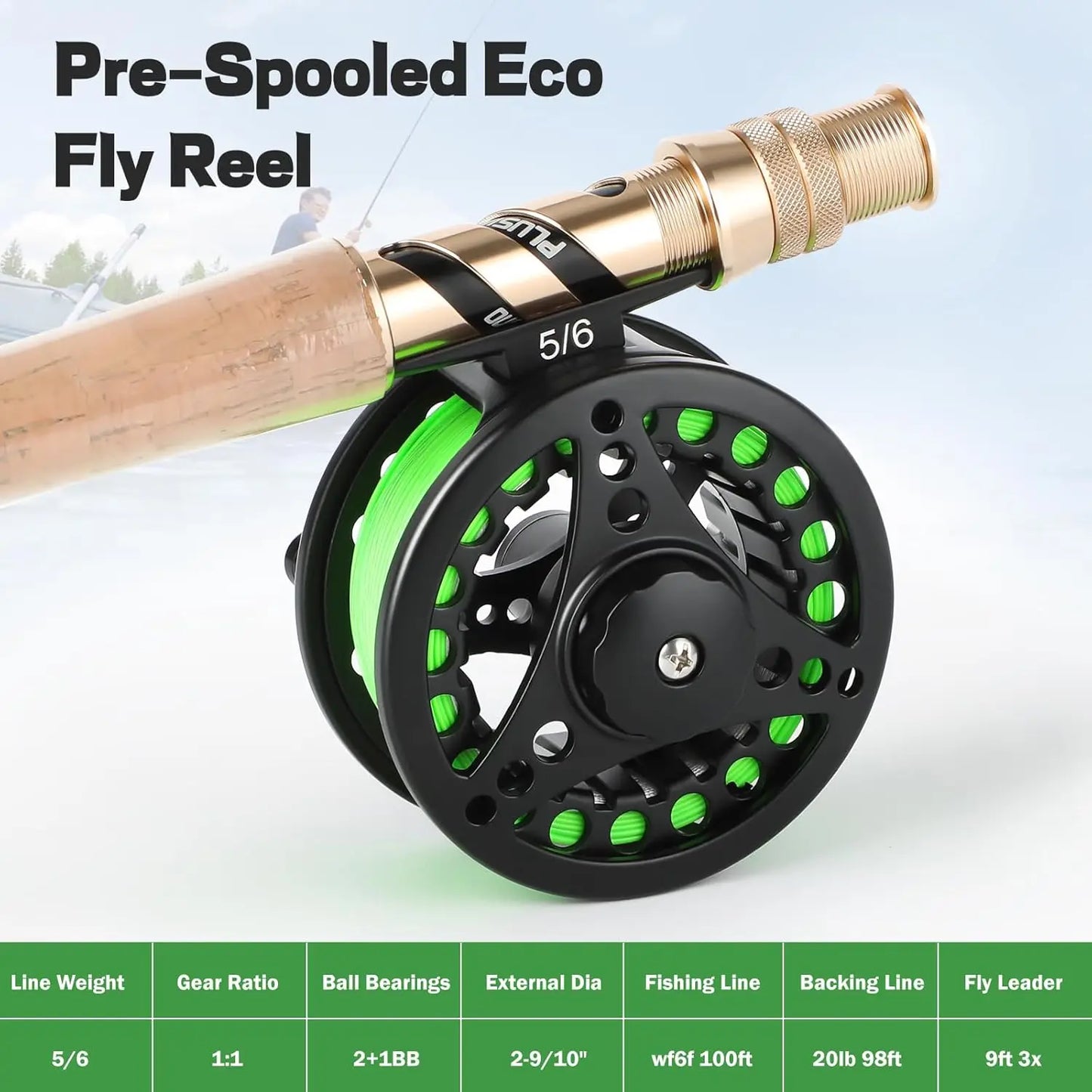 4-Piece Lightweight Graphite Fly Fishing Rod and Reel Combo with Complete Starter Kit and Carrier Bag
