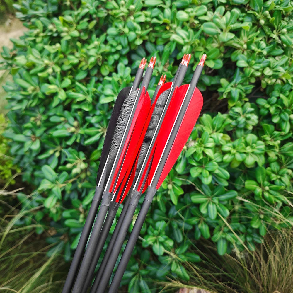 12pc Mixed Carbon Arrows Archery SP500 Carbon Arrow 5 Inch Feather Traditional Bow Recurve Longbow Shooting Hunting Arrow
