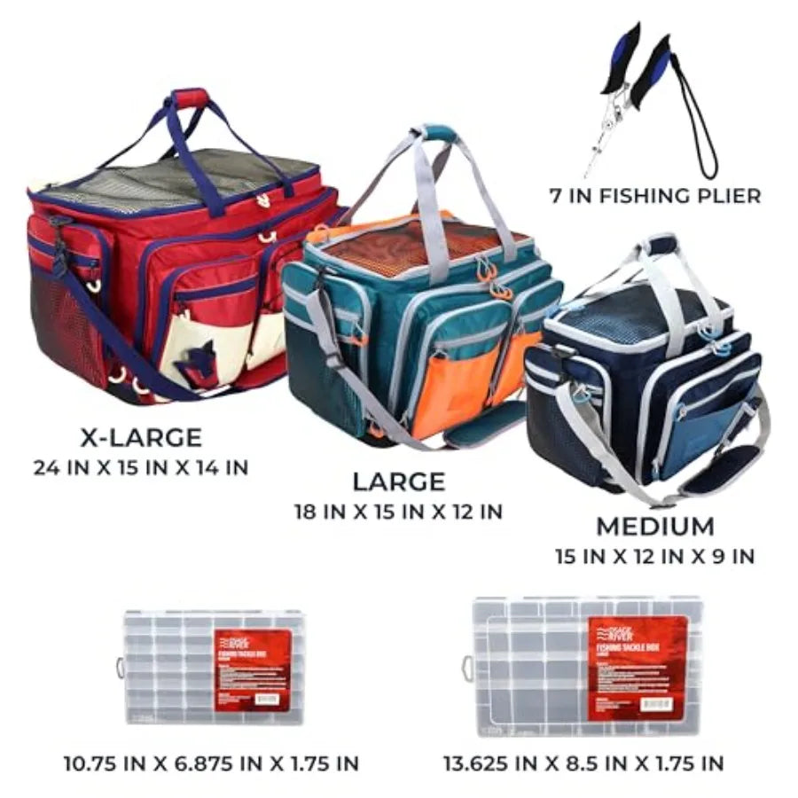 Fishing Tackle Bag with Tackle Boxes, Saltwater Fishing Gear Bag, Tackle Box Organizer with Waterproof Non-Slip Bottom, Padded