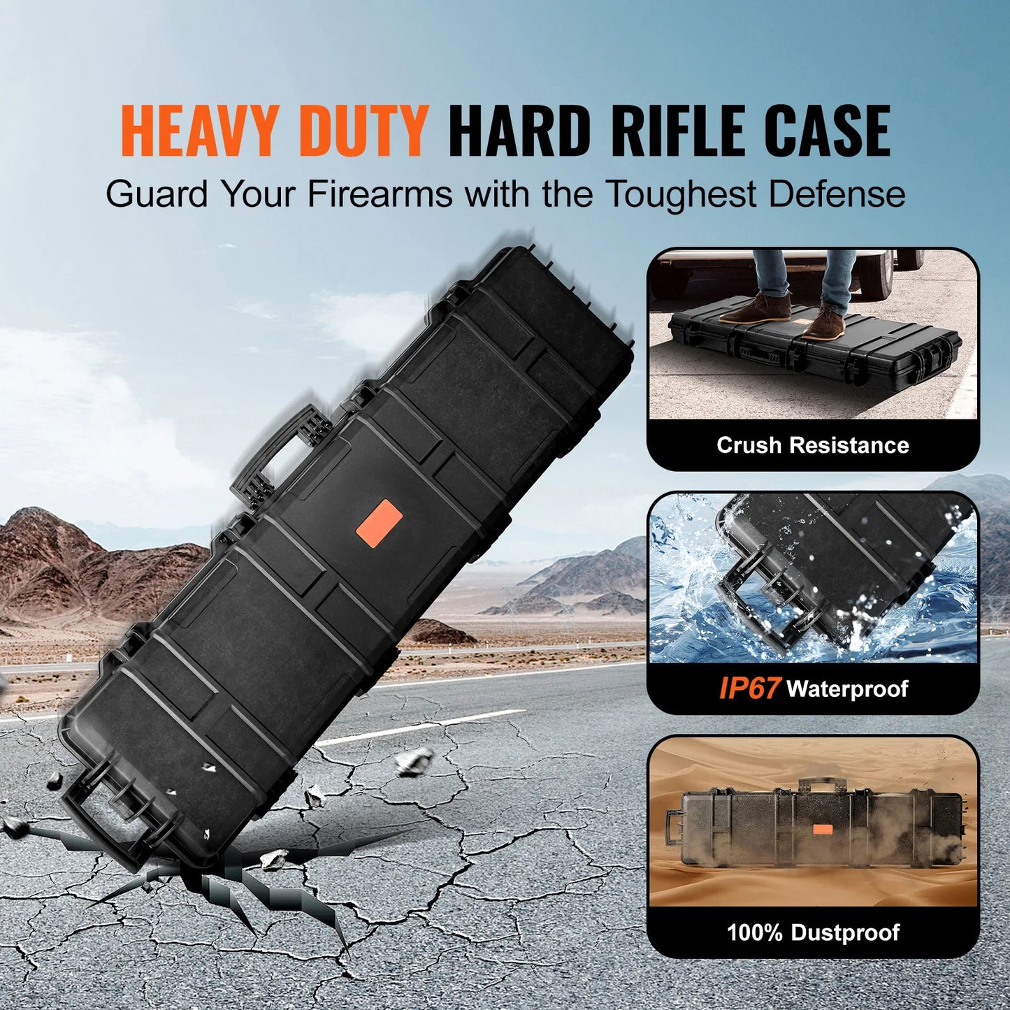 SucceBuy Rifle Hard Case Portable Long Gun Storage Hard Suitcase W/ Casters Shockproof Waterproof Airsoft Rifle Protective Case
