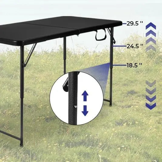 4FT Heavy Duty Folding Table, 300LBS Capacity Rectangular Trestle Table with Adjustable Height, Waterproof Portable for Outdoor