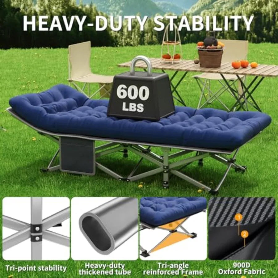 Camping Cot for Adults, Heavy Duty Folding Bed with Mattress, Portable Cot Bed with Carry Bag, Outdoor Home Office Nap, Max Loa