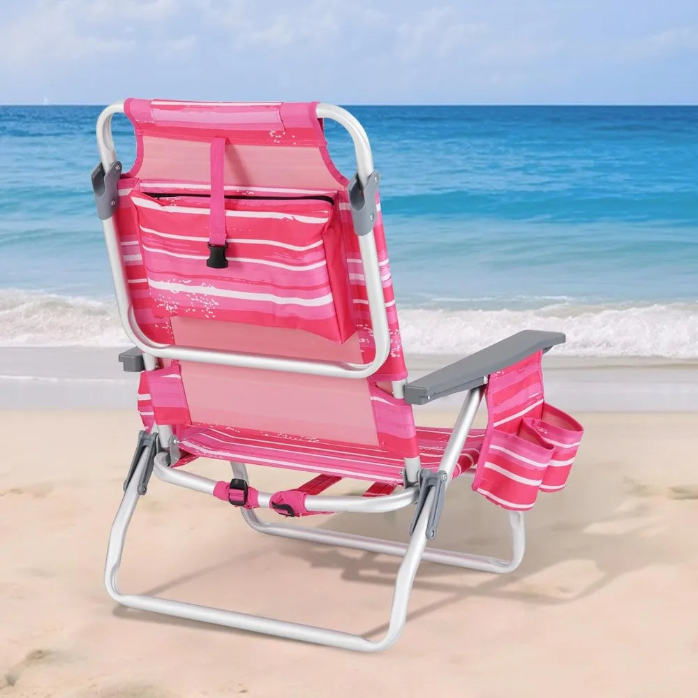 Beach Chairs, Backpack Camping Chair with Armrest, Cooler Bag, Cup Holder, Towel Bar & Side Pockets, Customized