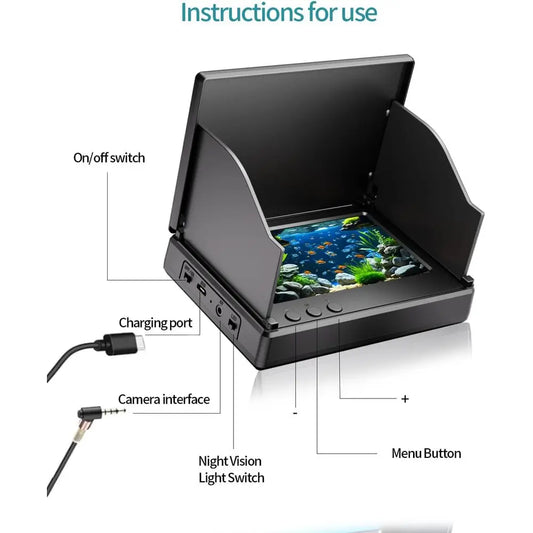 Fishing Camera with Infrared Night Vision Light,220° Wide Angle Monitoring of Fish，Portable Fish Finder with 100ft Cable, 4.3 In
