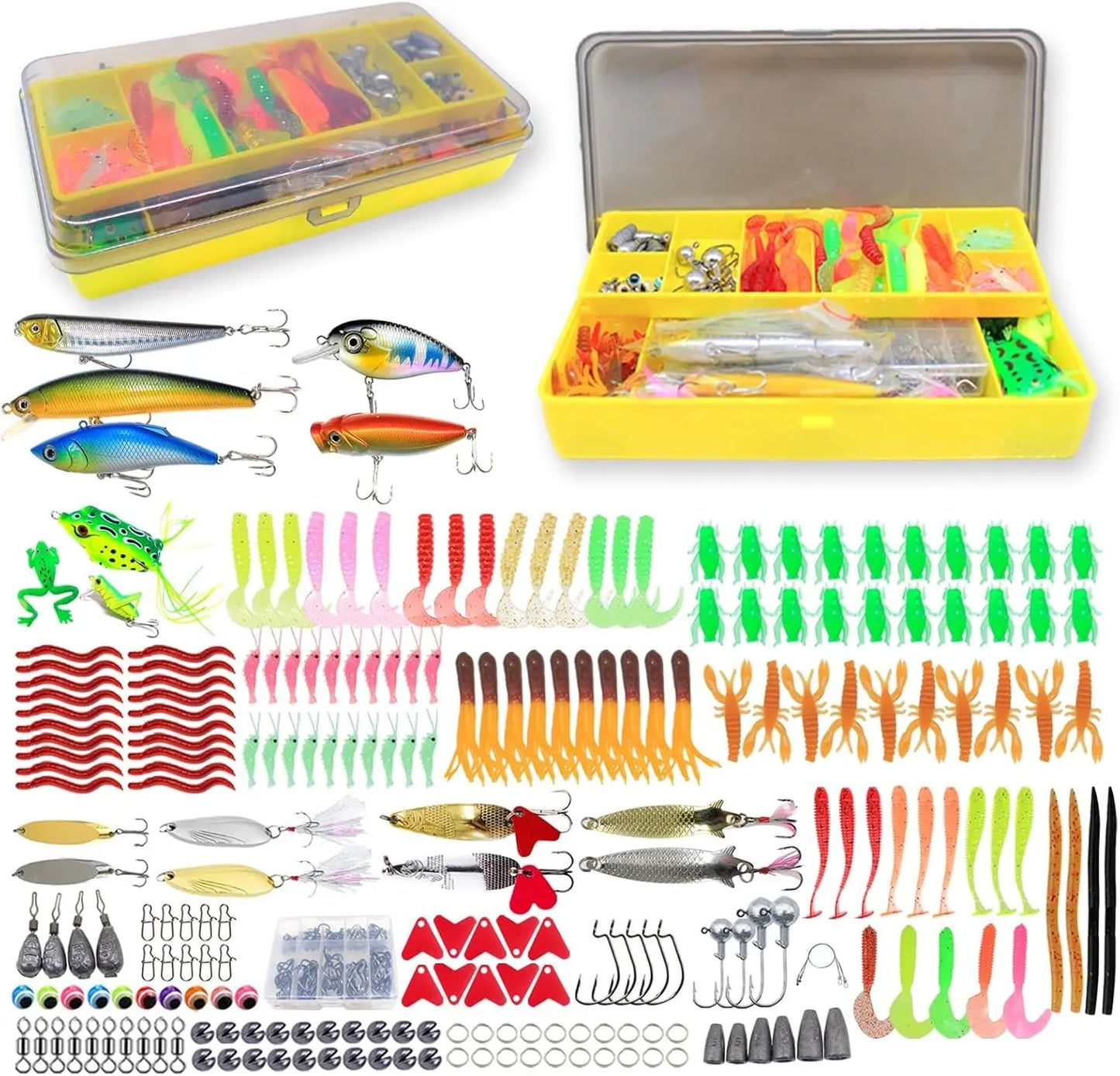 99pcs/431pcs Fishing Lure Kit for Bass Trout Salmon with Spoons Soft Plastics Spinnerbaits Crankbaits Hooks