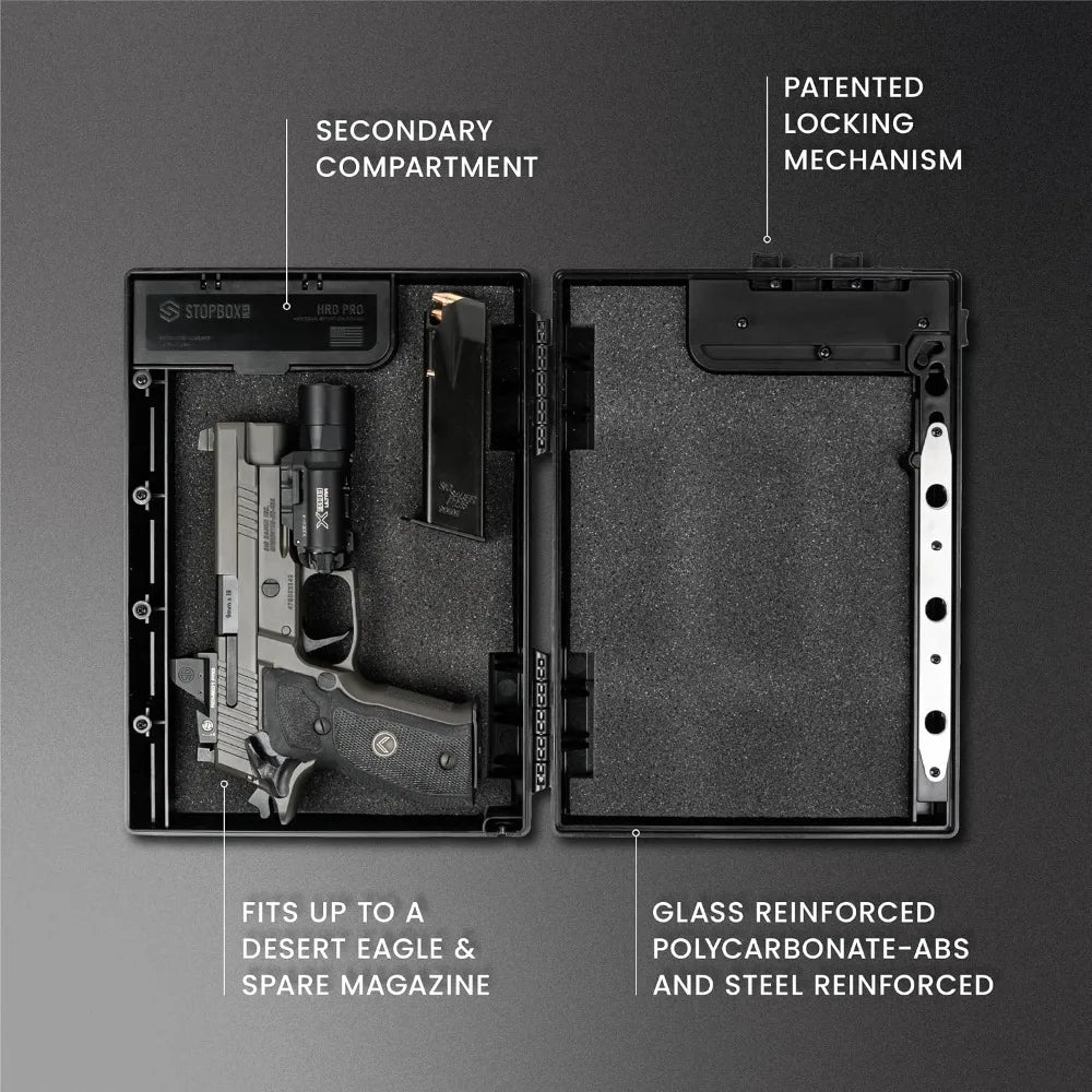 Tactical Handgun Storage, Instant Access Portable Gun Case, TSA Compliant Lock Box for Quick Handgun Access, Black - 2PK (Full-Size Only)