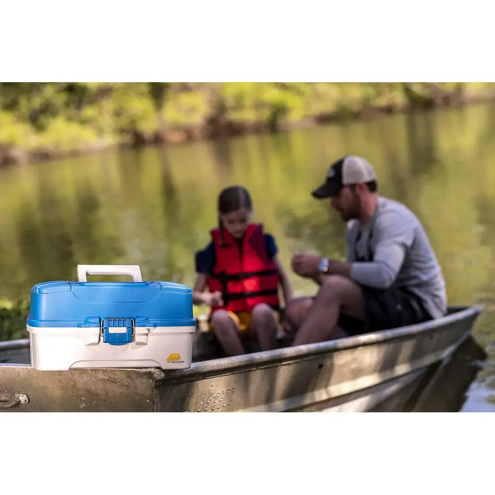 Aqua Blue 3-Tier Fishing Tackle Box with Accessories, Ready-Set-Fish, Tan Trim, Single Size
