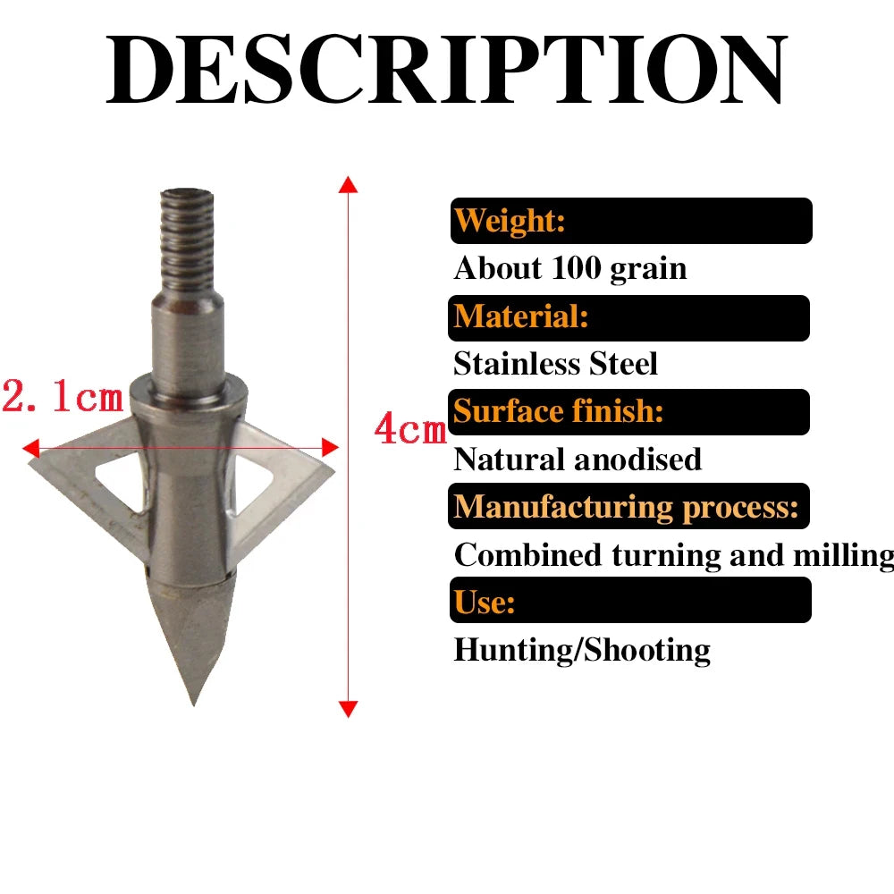 12PCS Blade Arrowheads Stainless Steel Broahdeads 100Grain Arrow Tip for Recurve Compound Bow Archery Hunting Shooting Accessory