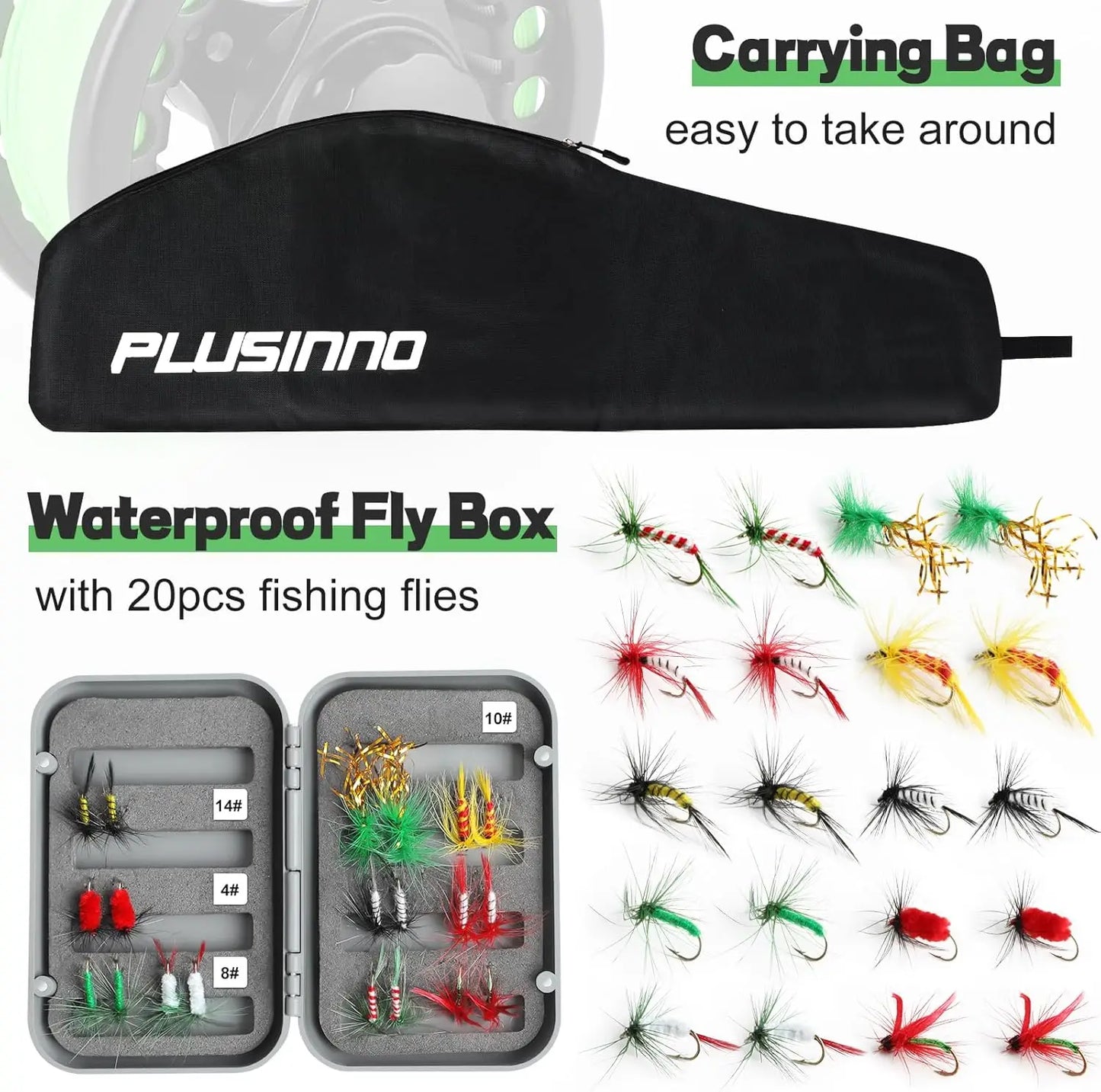 4-Piece Lightweight Graphite Fly Fishing Rod and Reel Combo with Complete Starter Kit and Carrier Bag