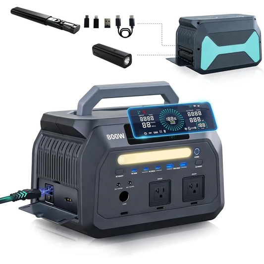 Portable 800W Power Station with 512Wh LiFePO4 Battery, 1-Hour Fast Charge, Ideal for Home, Camping & Emergency Use