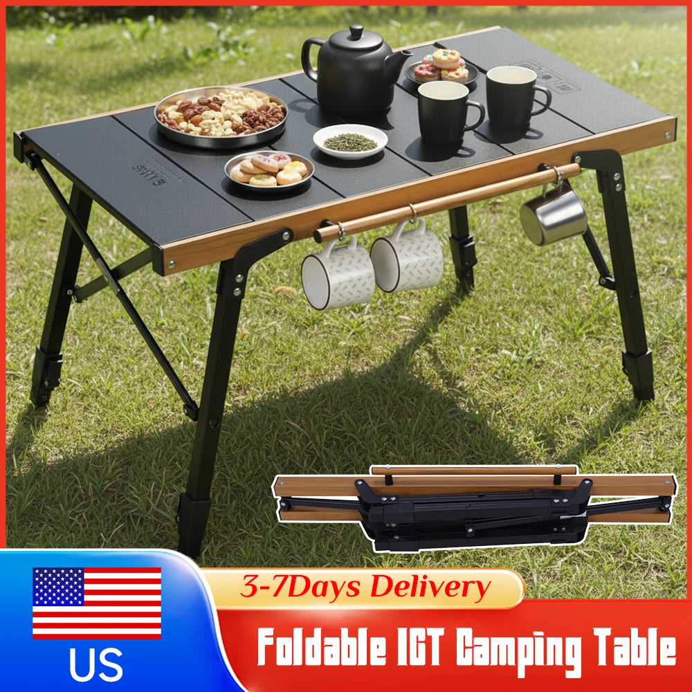 Ultralight Aluminum IGT Folding Camping Table Portable Outdoor Table with Carry Bag for BBQ Grill Picnic Travel Fishing Supplies