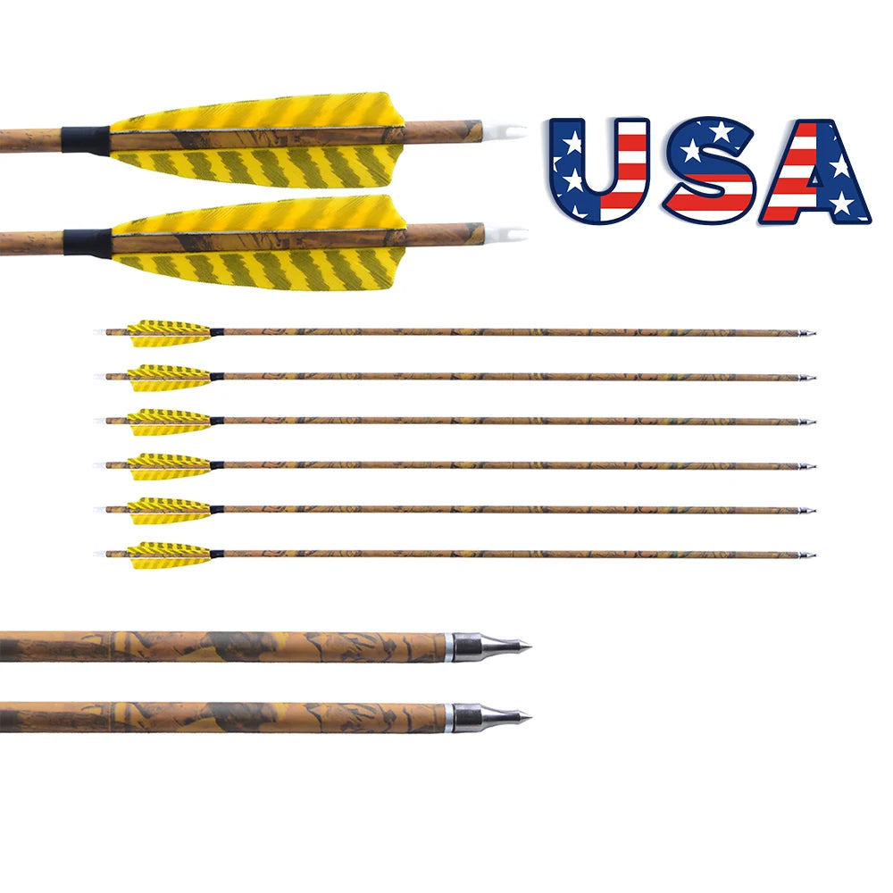 Mixed Carbon Arrows Camo Color Spine 500 100 grain Arrowhead Arrow Shaft ID6.2mm for Bow Hunting Shooting Target 6/12pcs