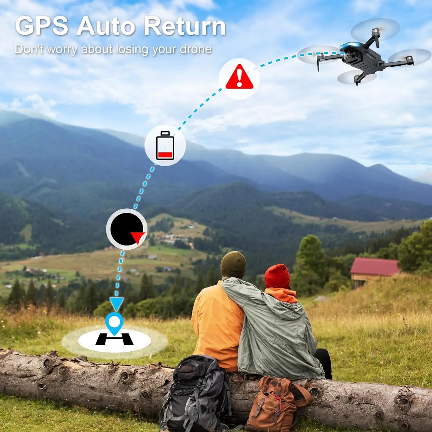 2K HD Camera GPS Drone with Auto Return, Foldable Quadcopter for Adults and Beginners