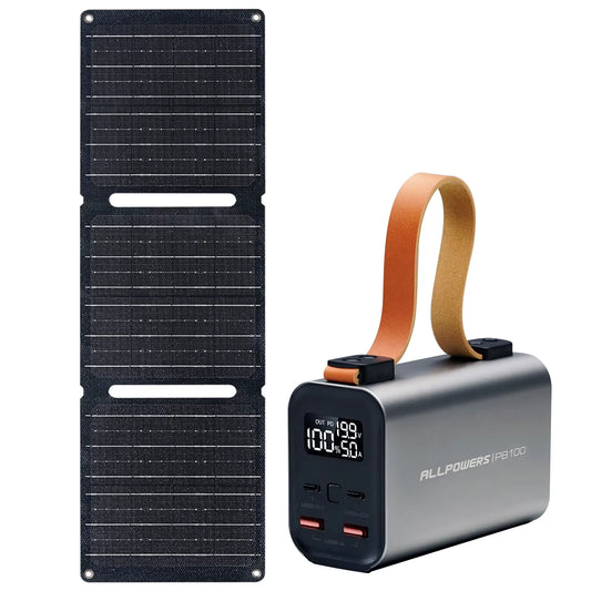 ALLPOWERS PB100 Powerbank and SP001 12V21W Solar Panel 24000mAh 4-Port Portable Charger with LED for Phone Laptop Camping travel